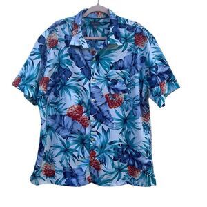 Van Heusen Air Hawaiian Shirt Men's XL Blue Vacation Cruise Short Sleeve